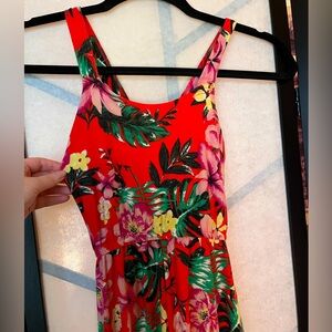 Girls Tropical Floral Hawaiian Tiki High Low Criss Cross Strap Maxi Dress 7/8